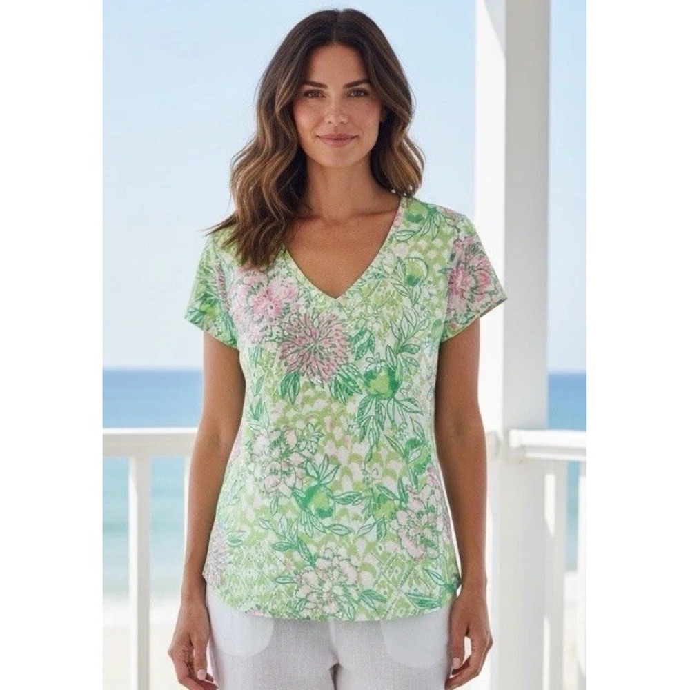 New LILLY PULITZER Small Meredith Tee Green Lime Feeling Good Size S Top Shirt